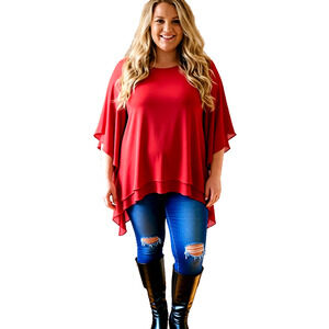 Vintage Symple NYC Plus size Red Chiffon Flowy Blouse Boho Fairy 3X